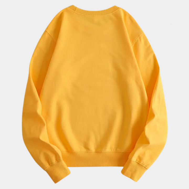 Gelber Pullover aus Baumwolle, Unisex, lässiger Stil, langärmlig, modisches Design.