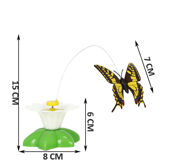 Gelber Schmetterling Deko auf Draht, 15 cm hoch, mit grünem Blütenfuß, Gartenornament.