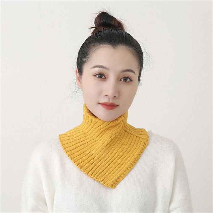 Gelber Strickkragen für Damen, modisches Accessoire, warm, bequem, Herbst-Winter-Mode.