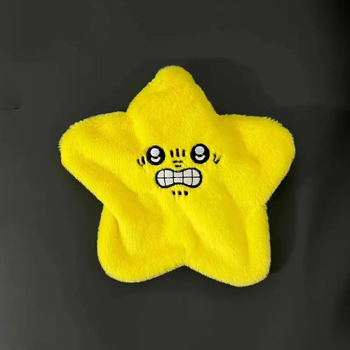 Gelbes Sternkissen mit Gesicht, Plüsch, Dekoration, Kinderzimmer, Geschenkidee, Emoji-Stil.