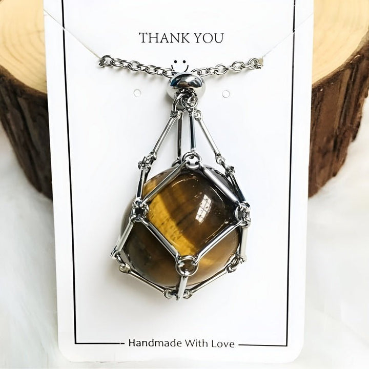 Tigerauge-Anhänger in Silberfassung, handgefertigt, Schmuck, Geschenk, Energie, Halskette.