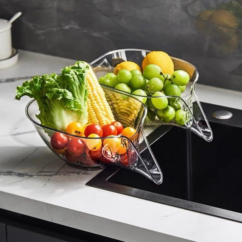 Transparente Abtropfschale für Obst und Gemüse, Küche, Kunststoff, modern, platzsparend.