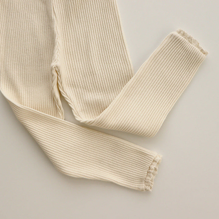 Beige gerippte Leggings aus Baumwolle, Damenmode, bequem, modisch, Herbstkleidung.