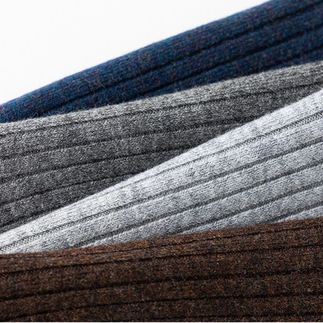 Gerippte Wollsocken in Blau, Grau, Braun; warme, bequeme Strümpfe für Herbst und Winter.