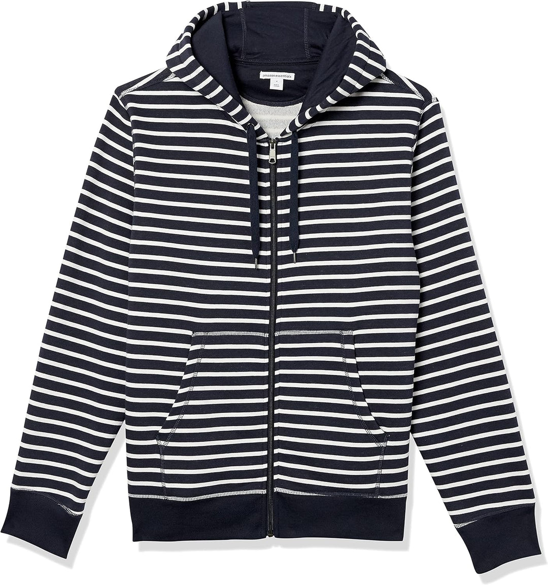 Schwarz-weiß gestreifter Kapuzenpullover mit Reißverschluss, Baumwolle, Herrenmode.