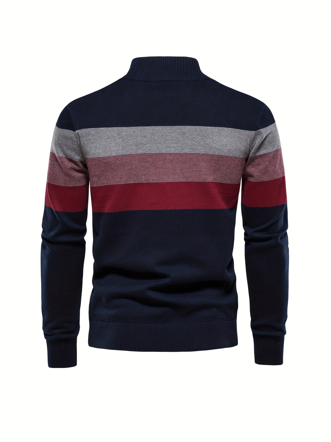 Herrenpullover gestreift, blau-grau-rot, Baumwolle, modisch, warm, langärmelig, Wintermode.