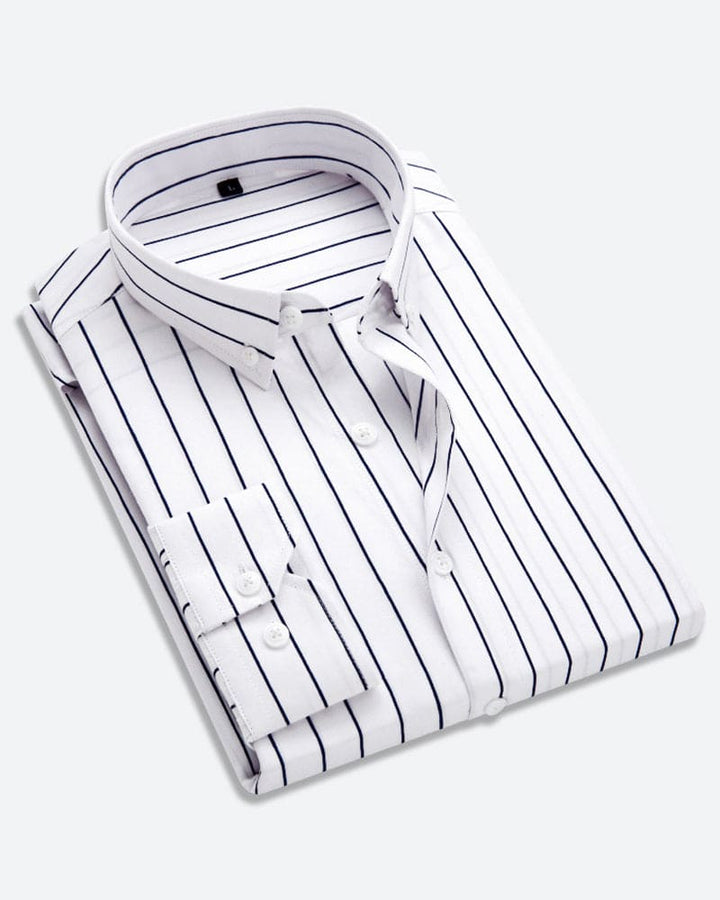 Gestreiftes weißes Baumwollhemd, langärmelig, formell, Herrenmode, Business Casual.