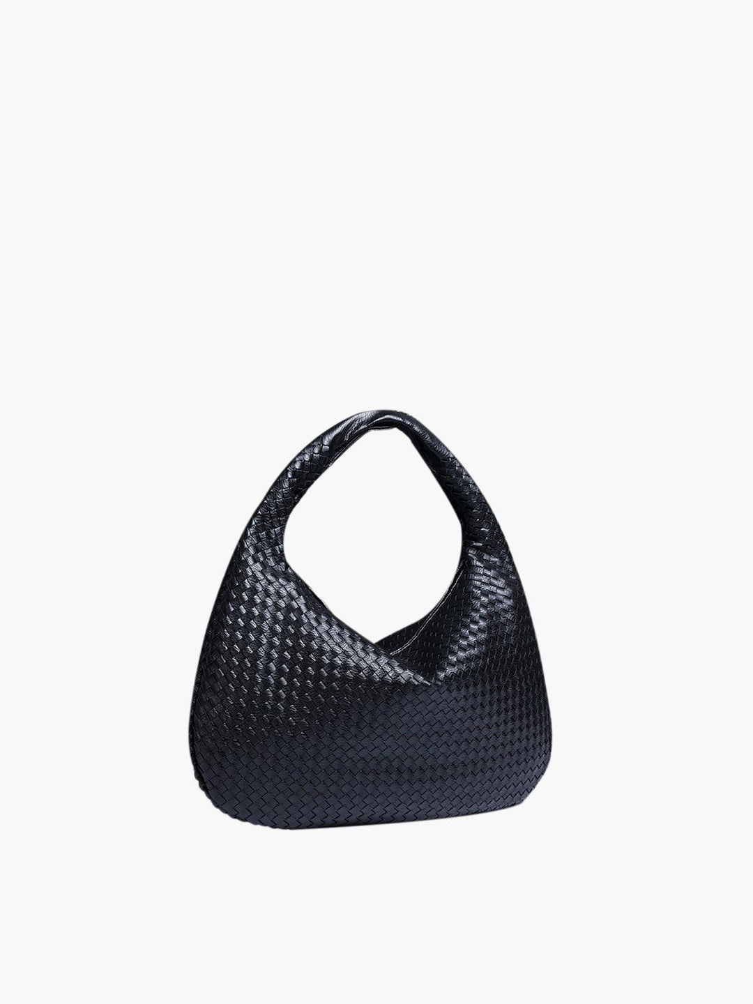 Schwarze geflochtene Handtasche aus Leder, modisches Accessoire für Damen.