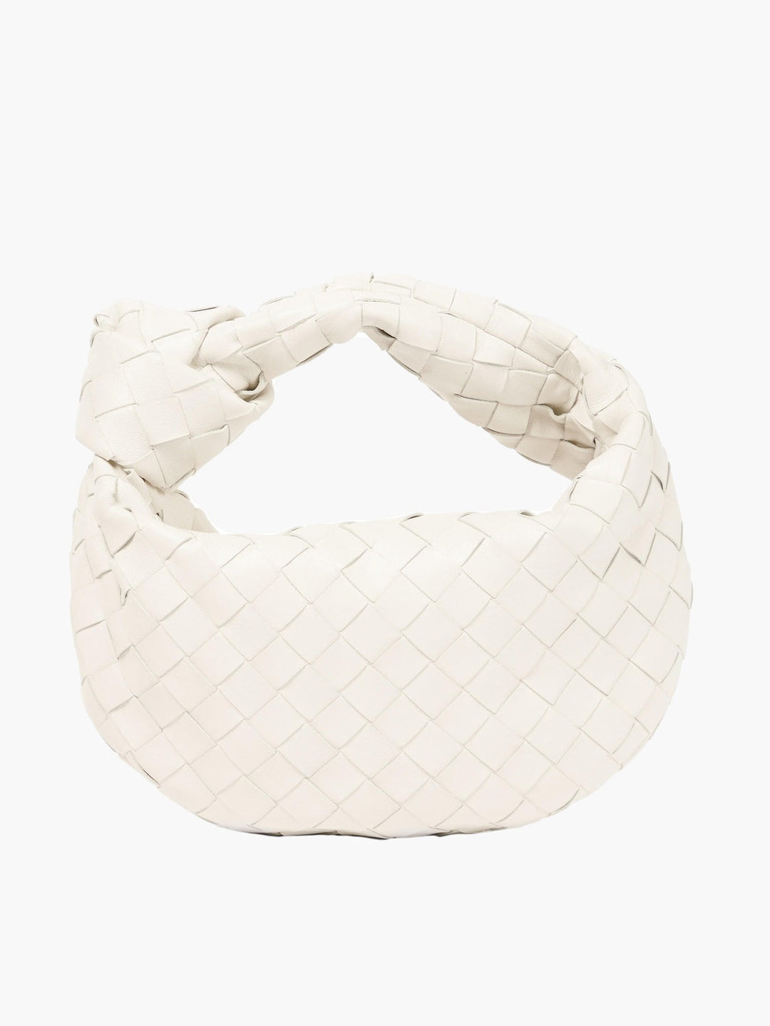 Cremefarbene Mini-Webtasche aus Leder, modisches Accessoire, handgefertigt, elegant.