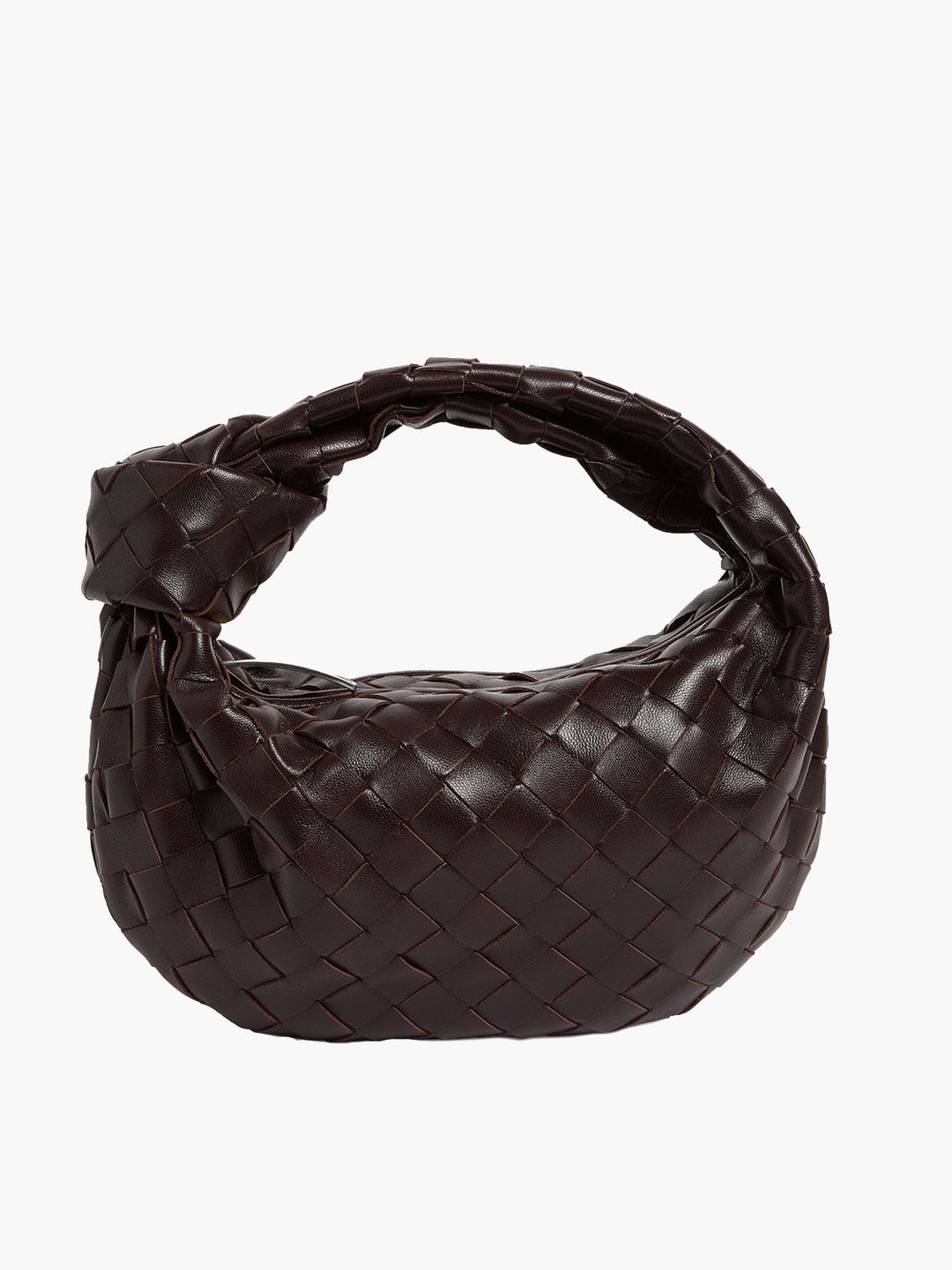 Braune geflochtene Mini-Handtasche aus Leder, modisches Accessoire, Damenmode, elegant.