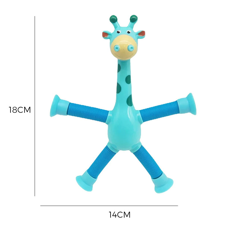 Blaues Giraffen-Babyspielzeug, 18cm, flexibler Kunststoff, sensorische Entwicklung, Kinder.