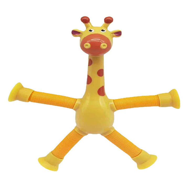 Gelbes Giraffen-Babyspielzeug mit flexiblen Beinen, Kunststoff, lustiges Design, Kinderunterhaltung.
