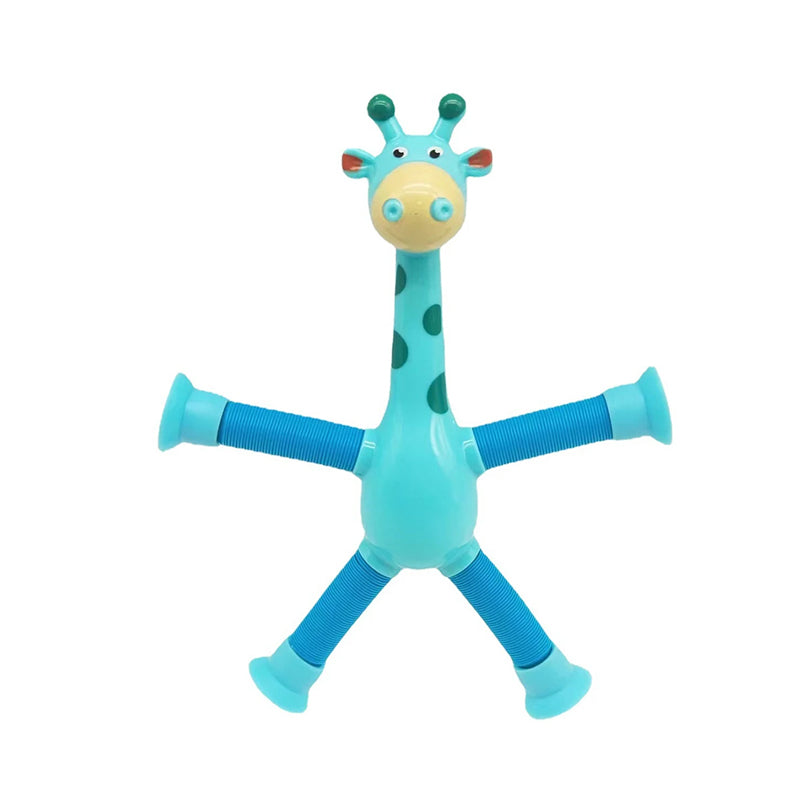 Blaues Giraffen-Babyspielzeug aus Kunststoff mit flexiblen Beinen, ideal für Kleinkinder.