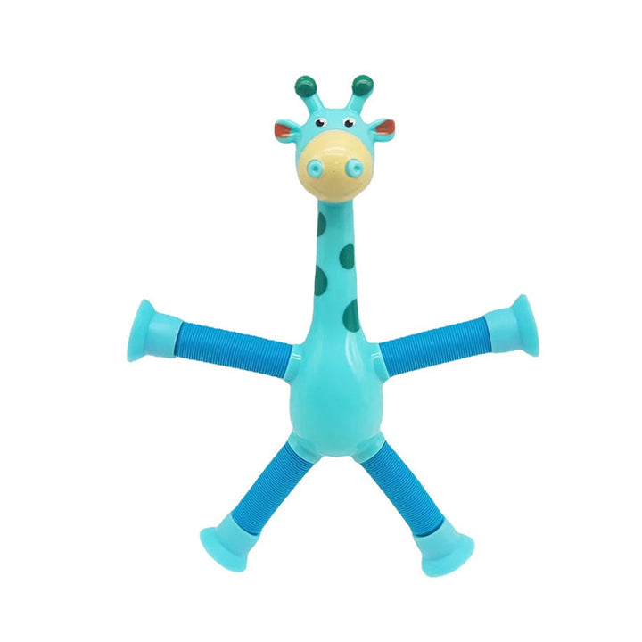 Blaues Giraffen-Babyspielzeug aus Kunststoff mit flexiblen Beinen, ideal für Kleinkinder.
