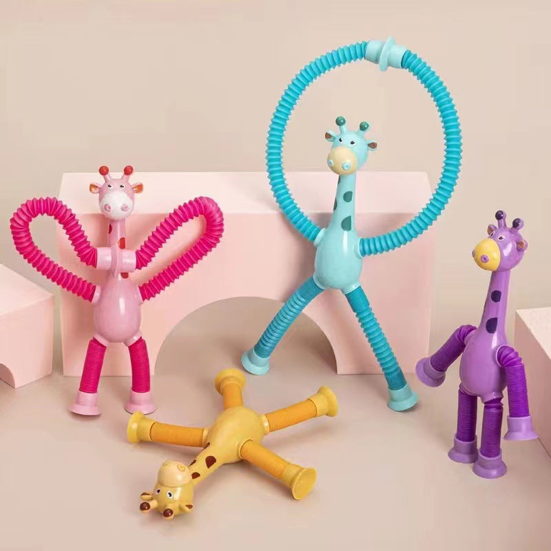 Bunte biegsame Giraffen-Spielzeuge aus Kunststoff, Kinderzimmer-Dekoration, Set aus vier.