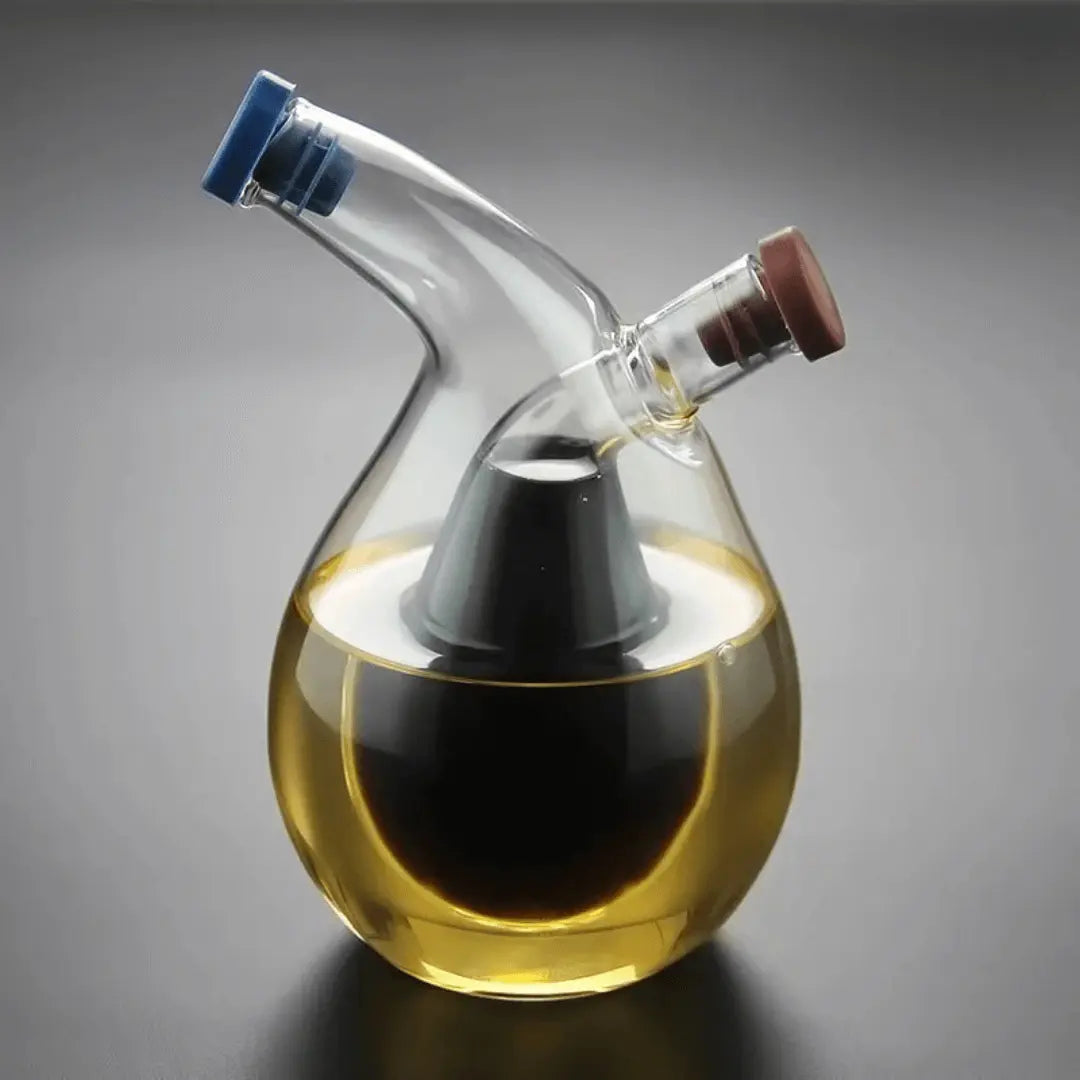 Glas-Ölspender mit blauem und braunem Verschluss, modernes Design, Küche Zubehör.