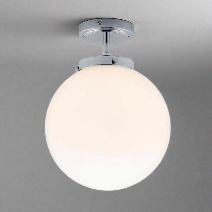 Glas-Deckenleuchte, kugelförmig, modern, Chrom, für Badezimmer, semi-flush, stilvoll.
