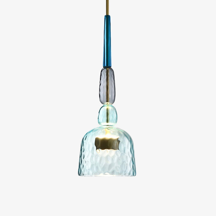Moderne Glas-Pendelleuchte, blau und transparent, LED, für Wohnzimmerbeleuchtung.