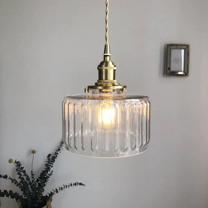 Hängelampe aus Glas mit Messingfassung, Vintage-Stil, E27, Wohnzimmerbeleuchtung.