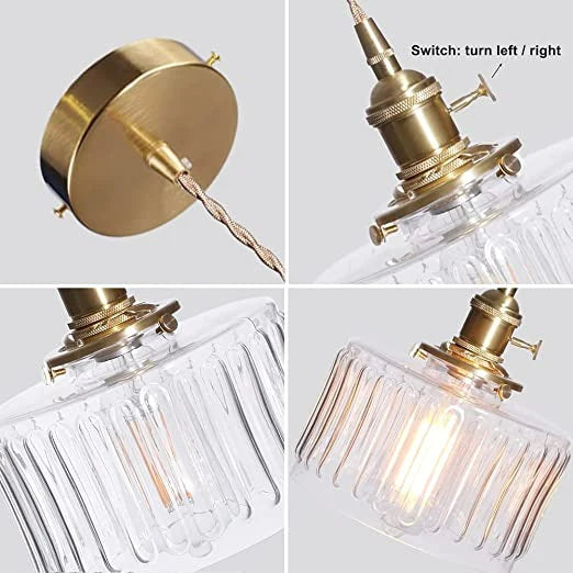 Messing Pendelleuchte mit Glaslampenschirm, Vintage-Design, E27-Fassung, dimmbar, für Wohnzimmer.