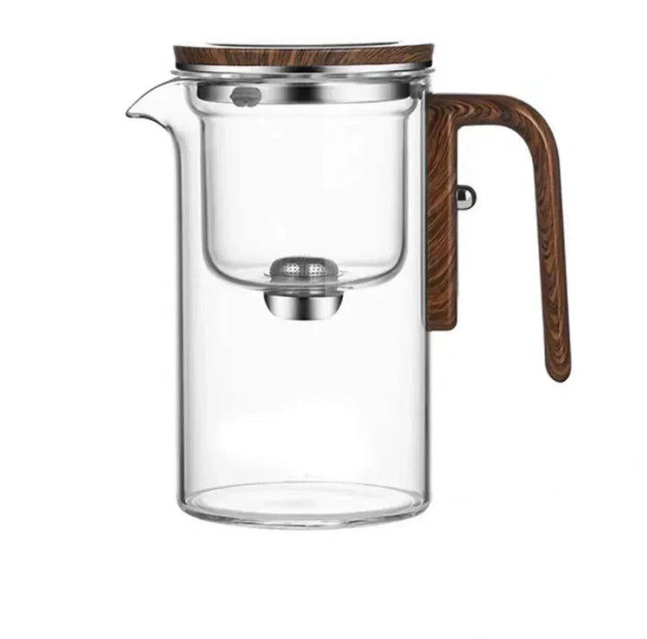 Glas-Teekanne mit Holzgriff, Edelstahlfilter, modernes Design, 1,5 Liter Fassungsvermögen.