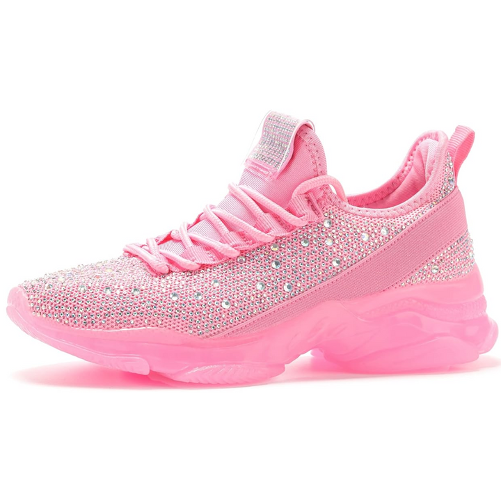 Rosa Damen-Sneaker mit Glitzersteinen, modisch, bequem, atmungsaktiv, Freizeitschuh.