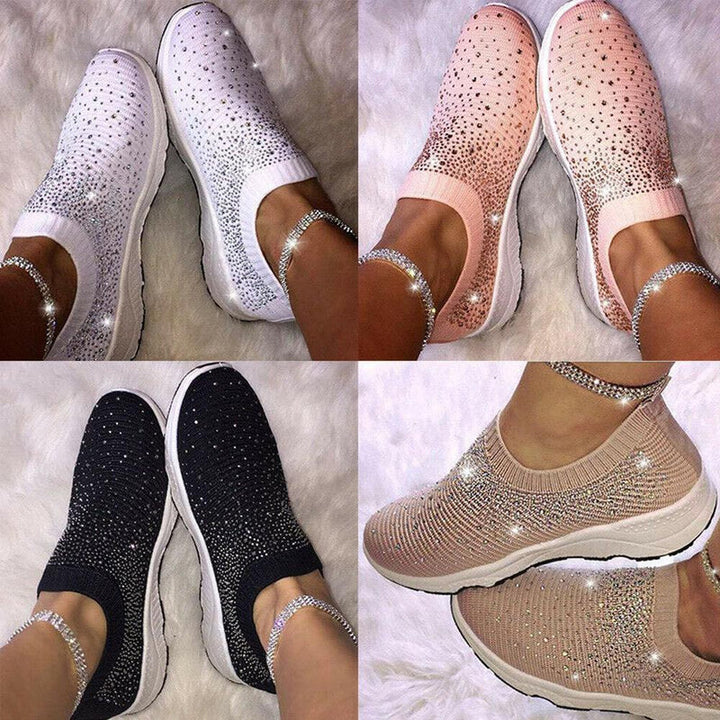 Damen Sneaker mit Strass, in Weiß, Rosa, Schwarz und Beige, modisch, bequem, rutschfest.