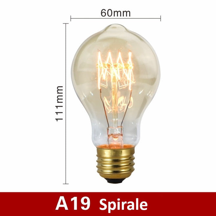 Glühbirne A19 Spirale, 60mm Durchmesser, 111mm Höhe, LED, warmweiß, energiesparend.
