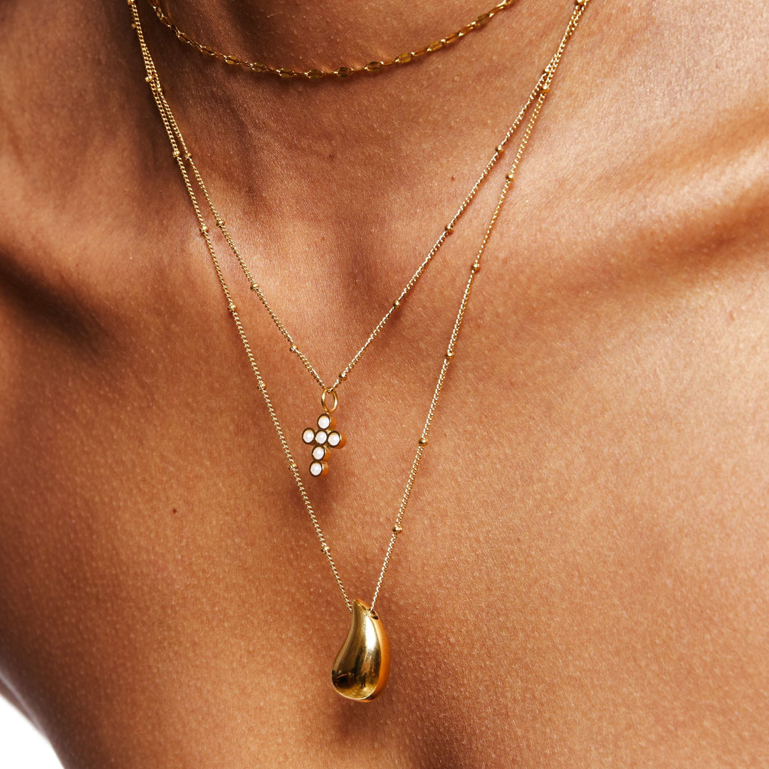 Goldener Tropfen-Anhänger, Halskette, Damen, Schmuck, elegant, modisch, Geschenkideen, Accessoire.