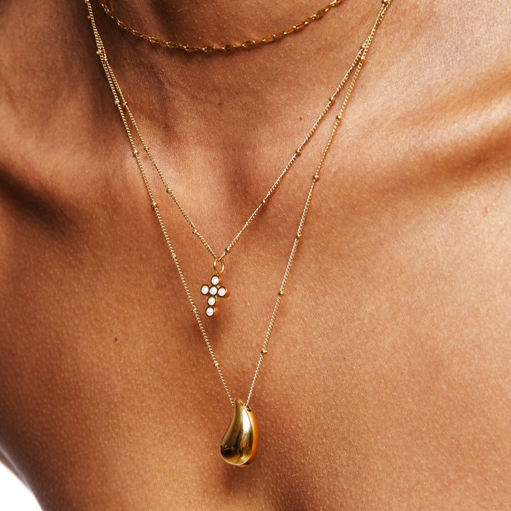 Goldener Tropfen-Anhänger, Halskette, Damen, Schmuck, elegant, modisch, Geschenkideen, Accessoire.