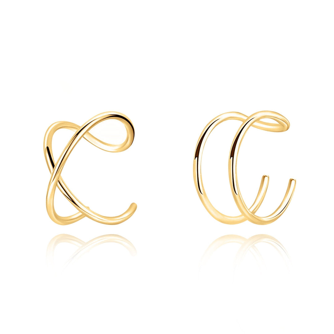 Goldene Ohrmanschetten, minimalistisches Design, eleganter Schmuck, modische Accessoires.