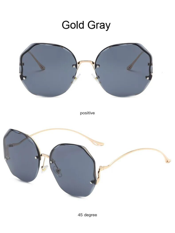 Goldene Sonnenbrille mit grauen Gläsern, achteckig, modisch, UV-Schutz, Damenaccessoire.