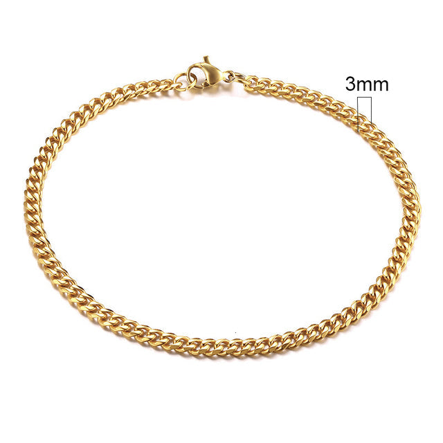 Goldenes Edelstahl-Armband, 3mm, Miami Curb Chain, Herren-Schmuck, kubanische Gliederkette.