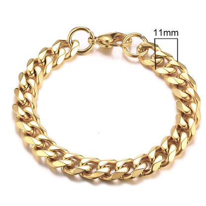 Goldenes Edelstahl-Armband, 11mm, kubanische Gliederkette, Herren-Schmuck, modisch.