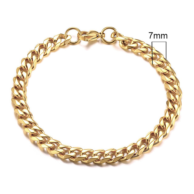 Goldenes Edelstahl-Armband, 7mm, Miami Curb Chain, Herren, modisch, robust, kubanische Glieder.