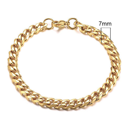 Goldenes Edelstahl-Armband, 7mm, Miami Curb Chain, Herren, modisch, robust, kubanische Glieder.