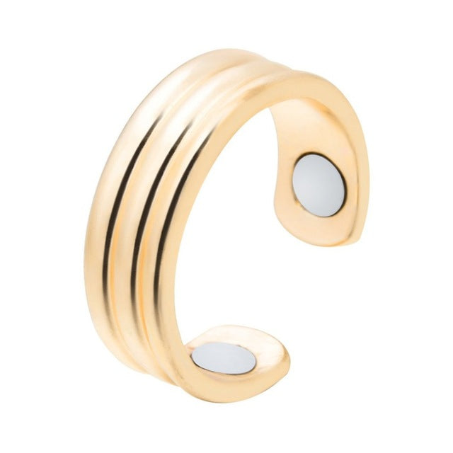 Goldener offener Ring mit doppelten Rillen, minimalistisches Design, Modeschmuck.