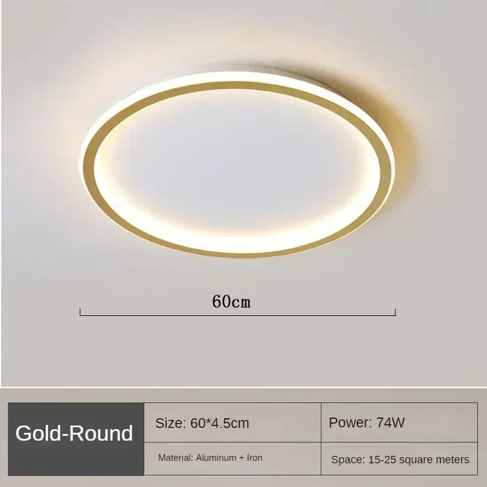 Runde LED-Deckenleuchte, 60cm, 74W, Aluminium, Eisen, für 15-25m² Räume, modern, goldfarben.
