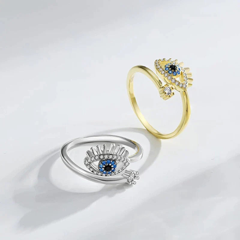Gold- und Silberringe mit blauem Auge-Design, Schmuck, modisch, Damenaccessoire.