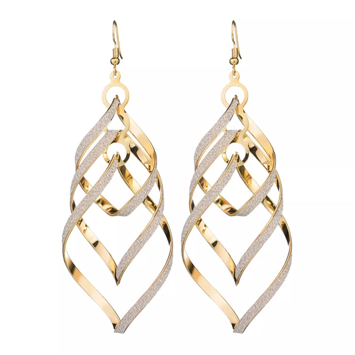 Goldene und silberne Hängeohrringe, spiralförmig, elegantes Schmuckdesign.