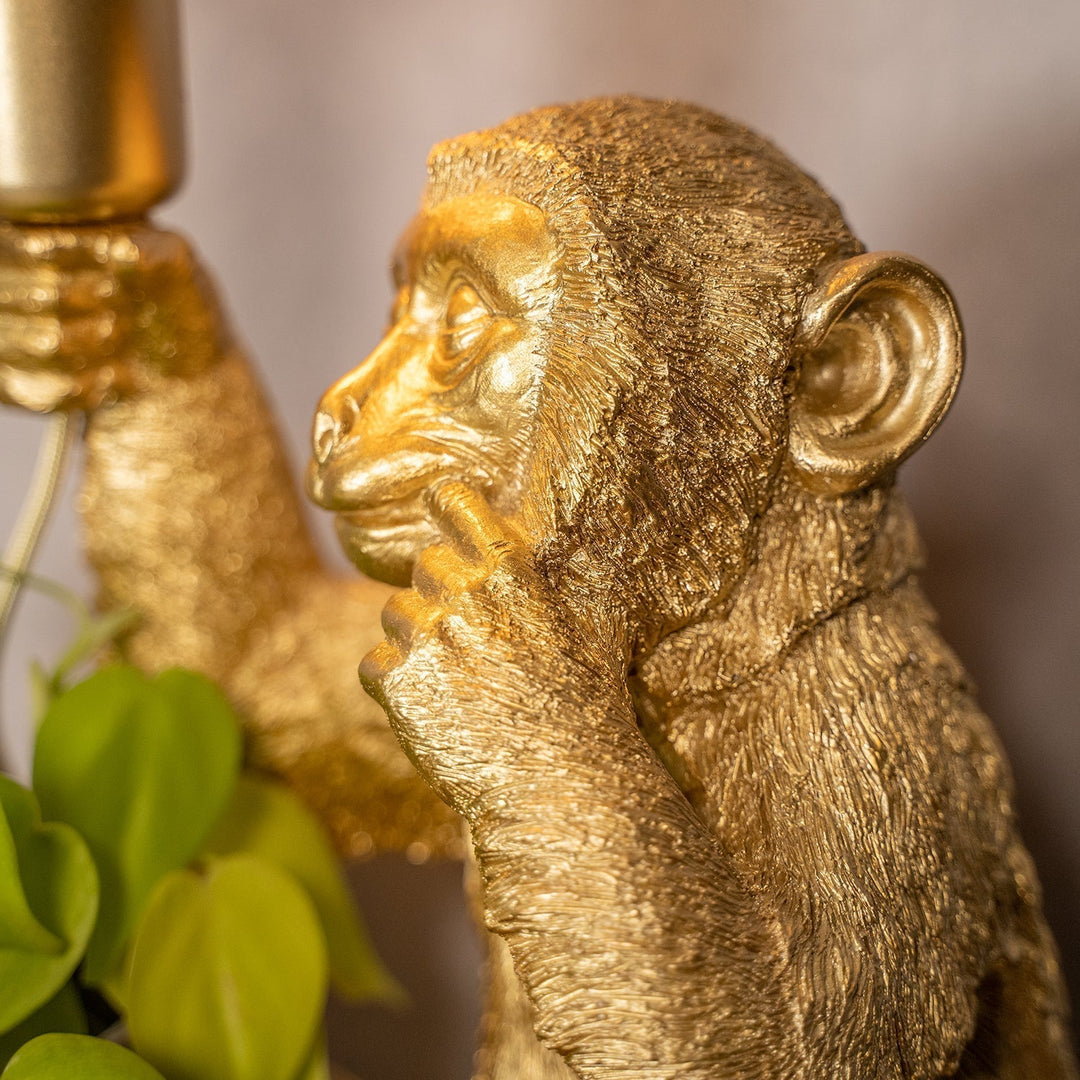 Goldene Affen-Tischlampe, 34 cm, dekorative Wohnaccessoires, einzigartiges Design.