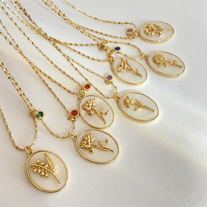 Goldene Halsketten mit Blumenanhängern, Edelsteinen, Schmuck, Modeaccessoires, Geschenkideen.