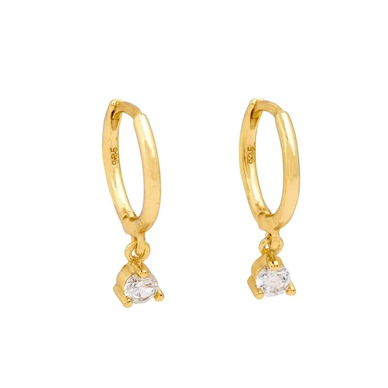 Goldene Creolen mit Zirkonia-Anhänger, eleganter Schmuck, 925er Silber, Damen-Ohrringe.