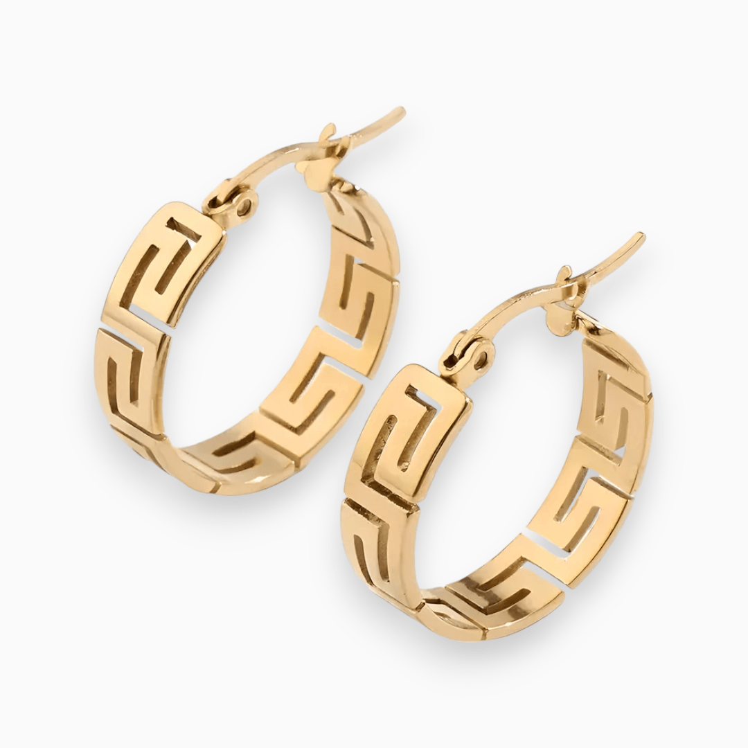 Goldene Creolen Ohrringe, geometrisches Design, modischer Schmuck, Damen Accessoire.