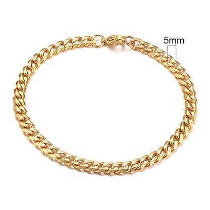 Goldenes Edelstahl-Armband, 5mm, kubanische Gliederkette, Herren-Schmuck, modisch.