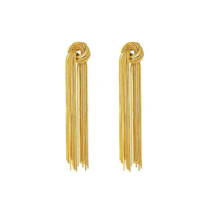 Goldene Quasten-Ohrringe, lang, elegant, modisch, Damen-Schmuck, Accessoire, Party, Hochzeit.