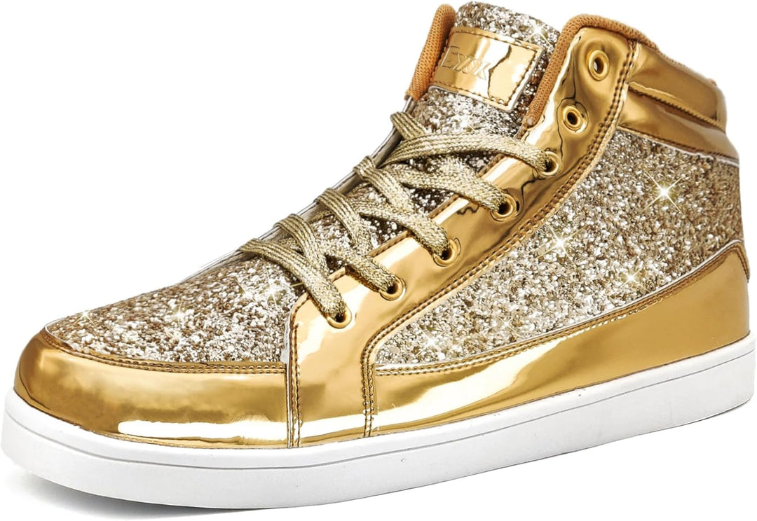 Goldene Glitzer-Sneaker, High-Top, glänzend, modisch, Unisex, Freizeit, Schnürschuhe