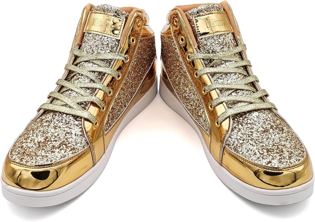 Goldene Glitzer-Sneaker, High-Top, modisch, glänzend, Unisex, Freizeit, Schnürschuhe.