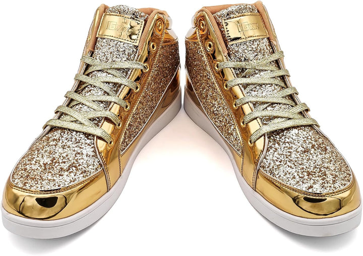Goldene Glitzer-Sneaker, High-Top, modisch, glänzend, Unisex, Freizeit, Schnürschuhe.