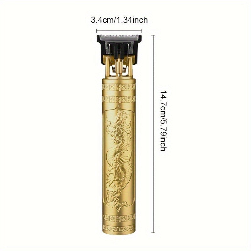 Goldener Haarschneider mit Drachenmuster, 14,7 cm, kabellos, präzise Bart- und Haarschneidemaschine.